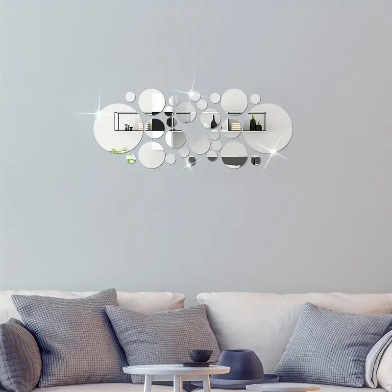 Circular Silver Acrylic Mirror Wall Set (28pcs)