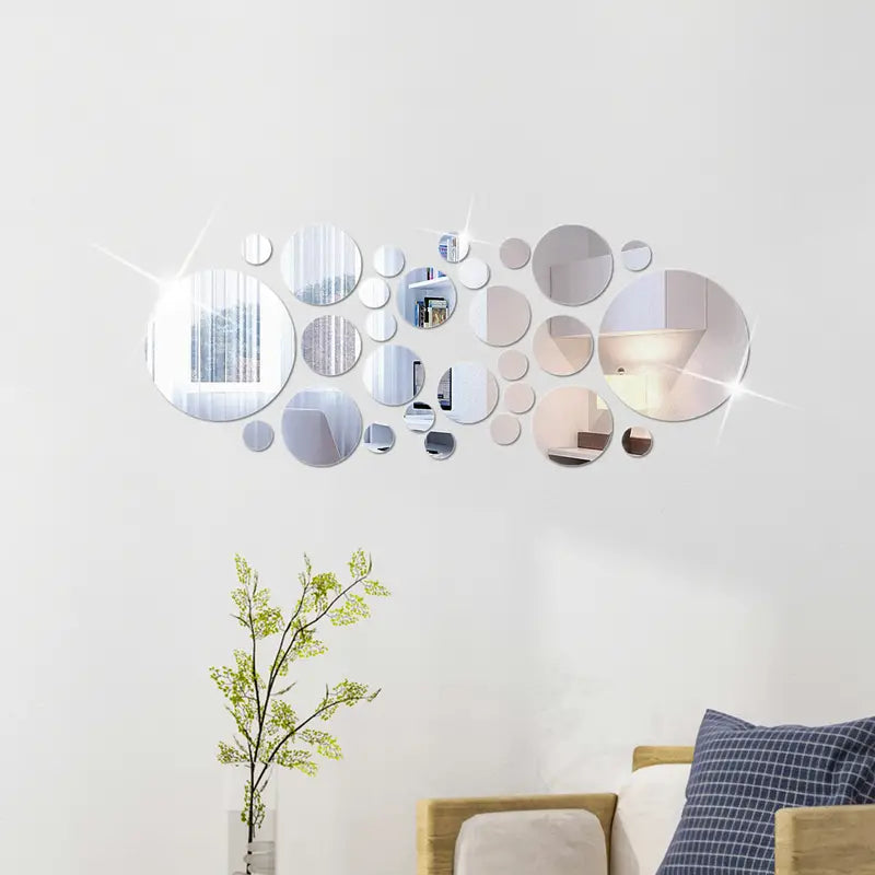 Circular Silver Acrylic Mirror Wall Set (28pcs)