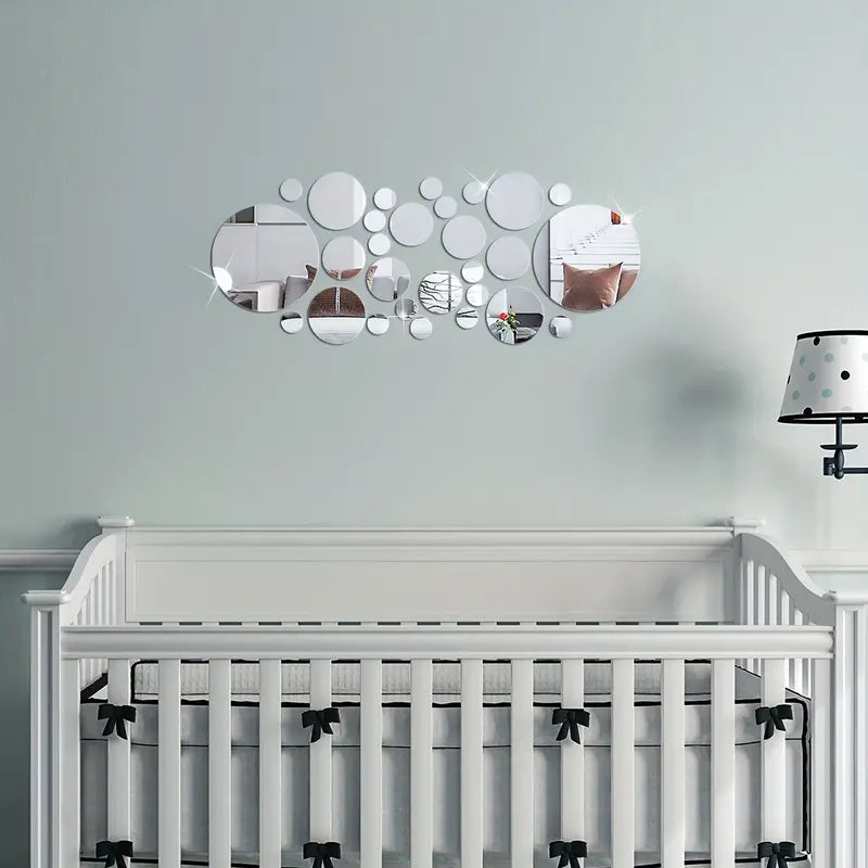 Circular Silver Acrylic Mirror Wall Set (28pcs)